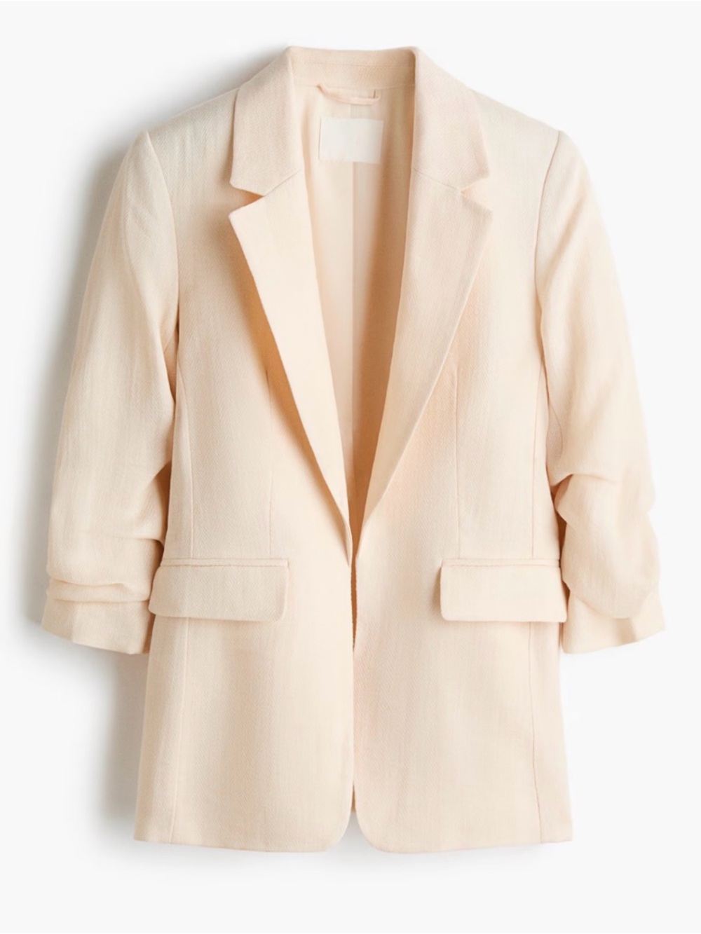 H&M Gathered-Sleeve Blazer in Cream